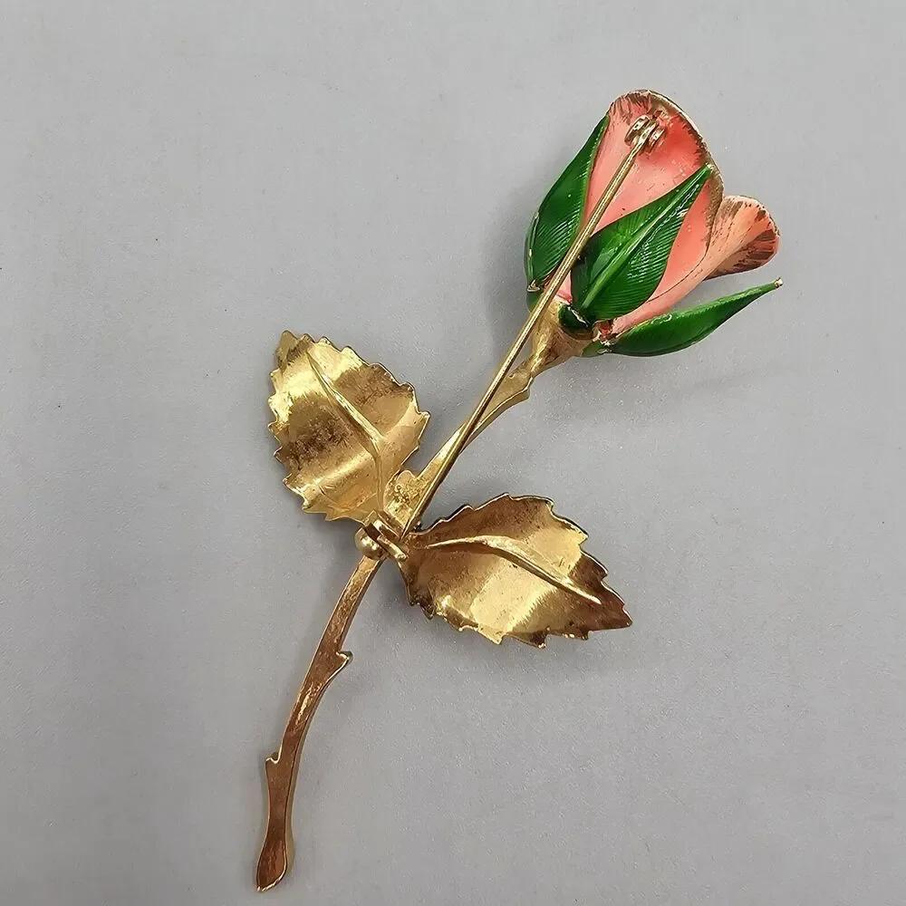Lot Enamel Flower Brooch Pin (3) Gold Tone Pink Peach White Rose Floral Giovanni - Picture 12 of 13